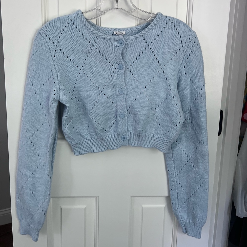 GARAGE Light Blue Pointelle Cropped Cardigan Size P/S